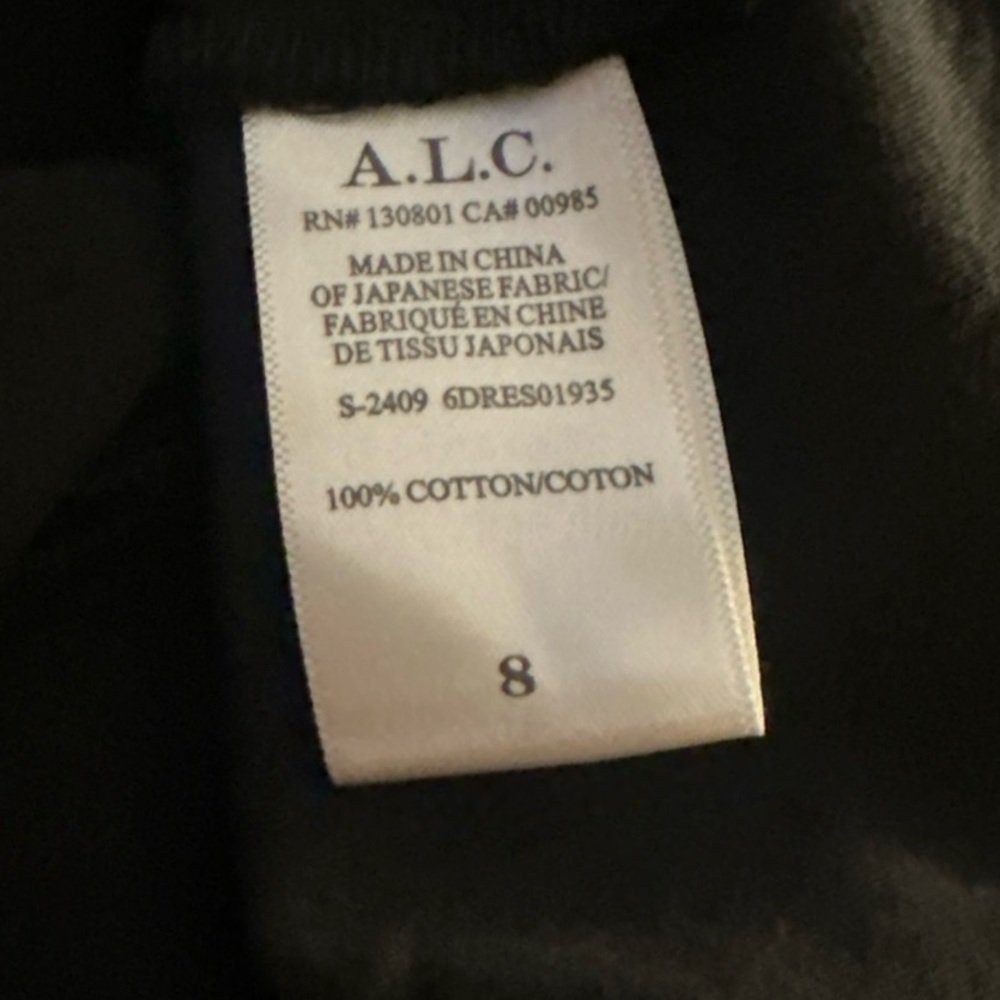 NWOT A.L.C. Amelie Black Cotton V-Neck Lace-Up Back Midi Dress Women’s Sz 8 - Picture 9 of 10